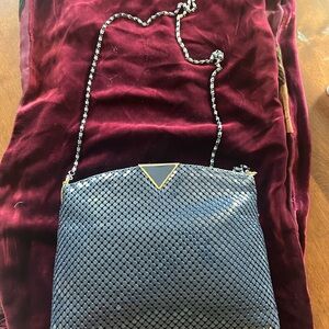 Vintage Blue Metal Mesh Clutch Purse Chain Strap Evening Bag 80s 90s